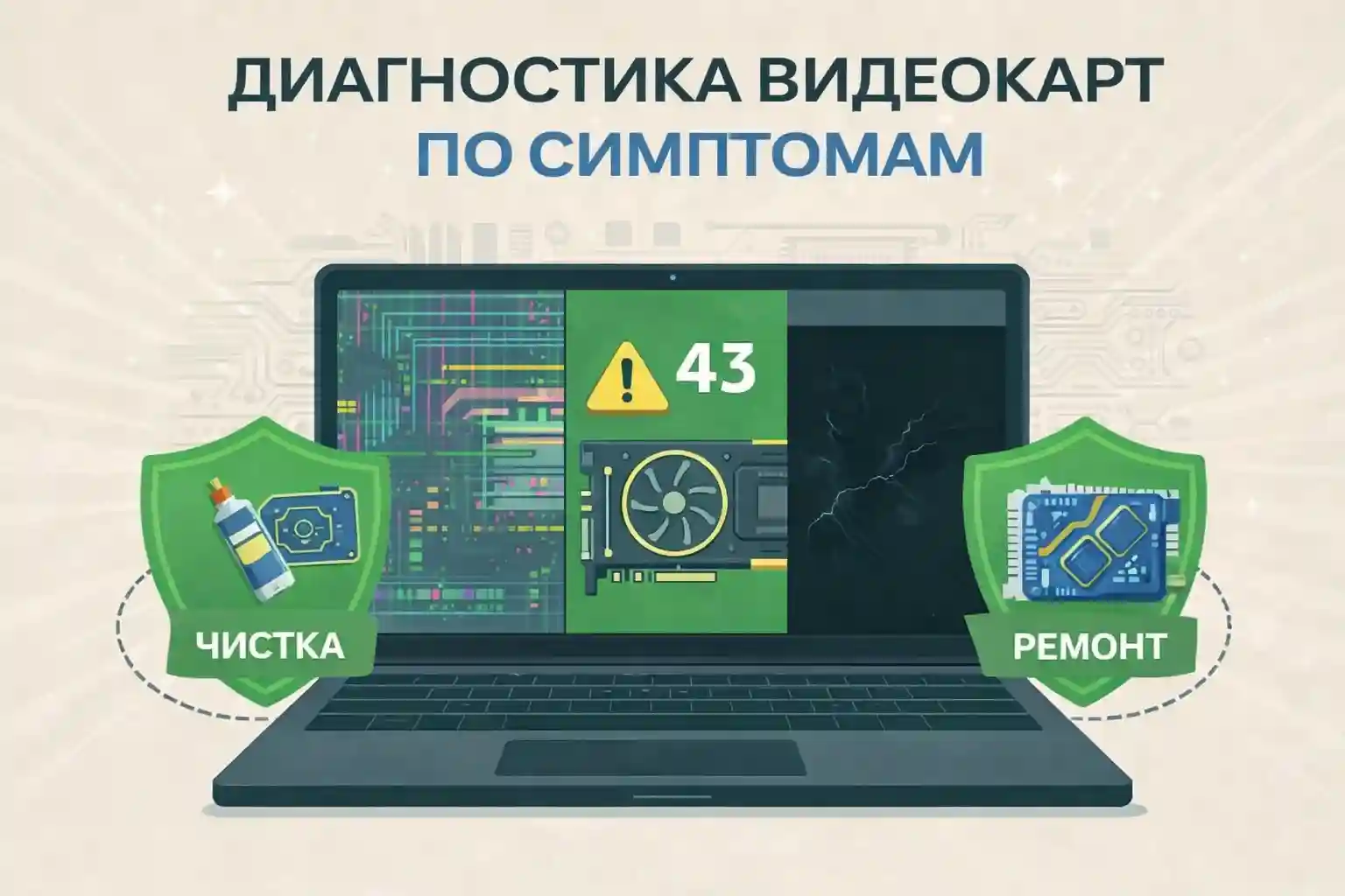 Диагностика видеокарты по симптомам: нет изображения, артефакты, ошибка 43, вылеты под нагрузкой