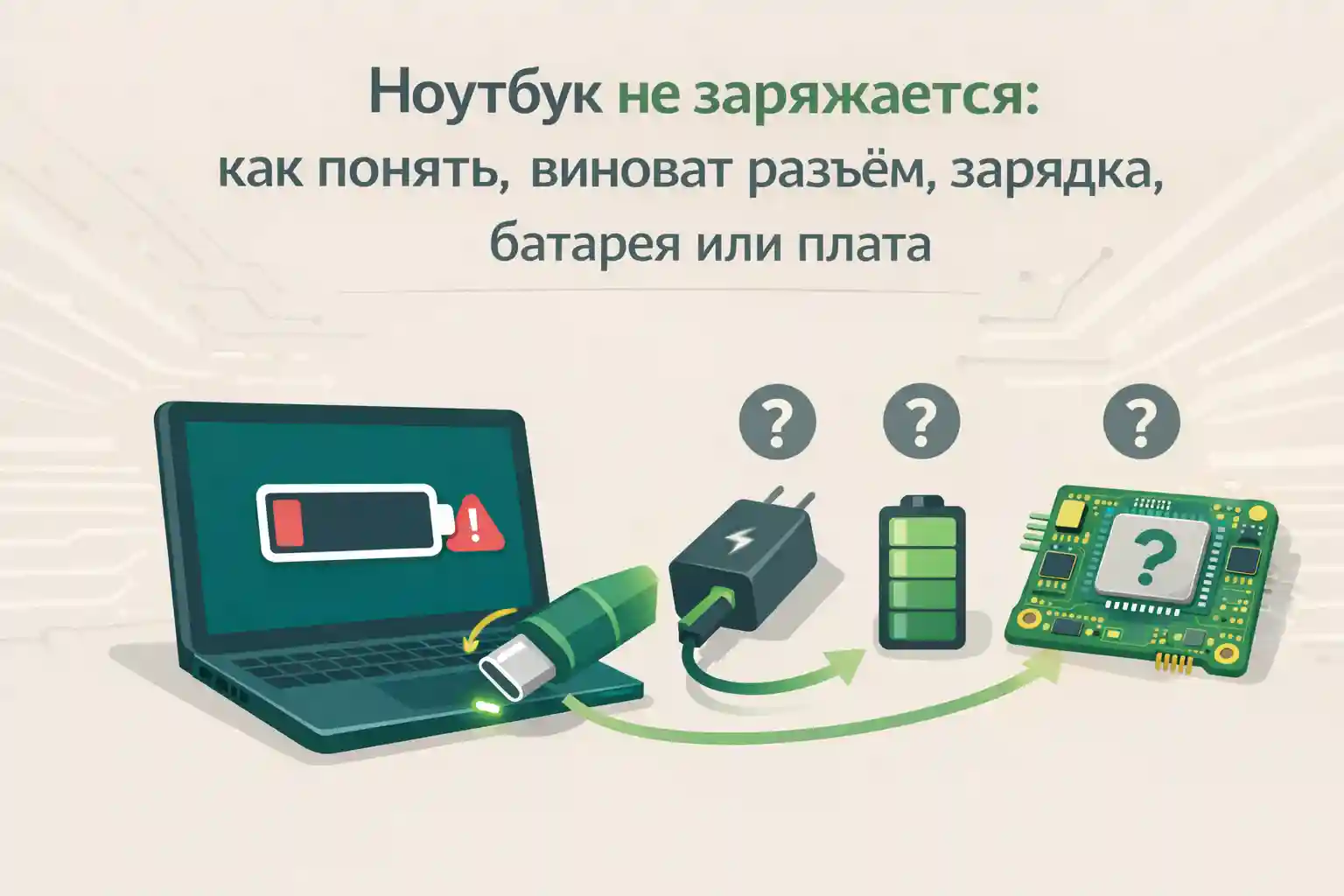 Ноутбук не заряжается — разъём, зарядка, батарея или плата