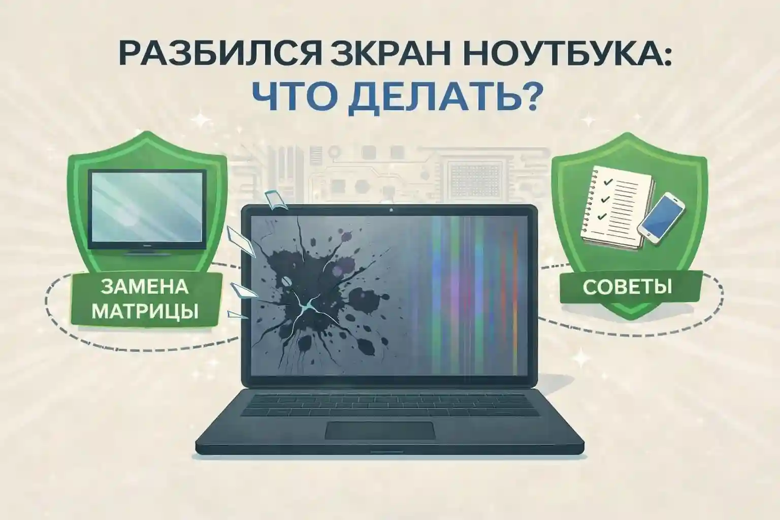 Разбился экран ноутбука: трещина, полосы, «чернила» — что делать