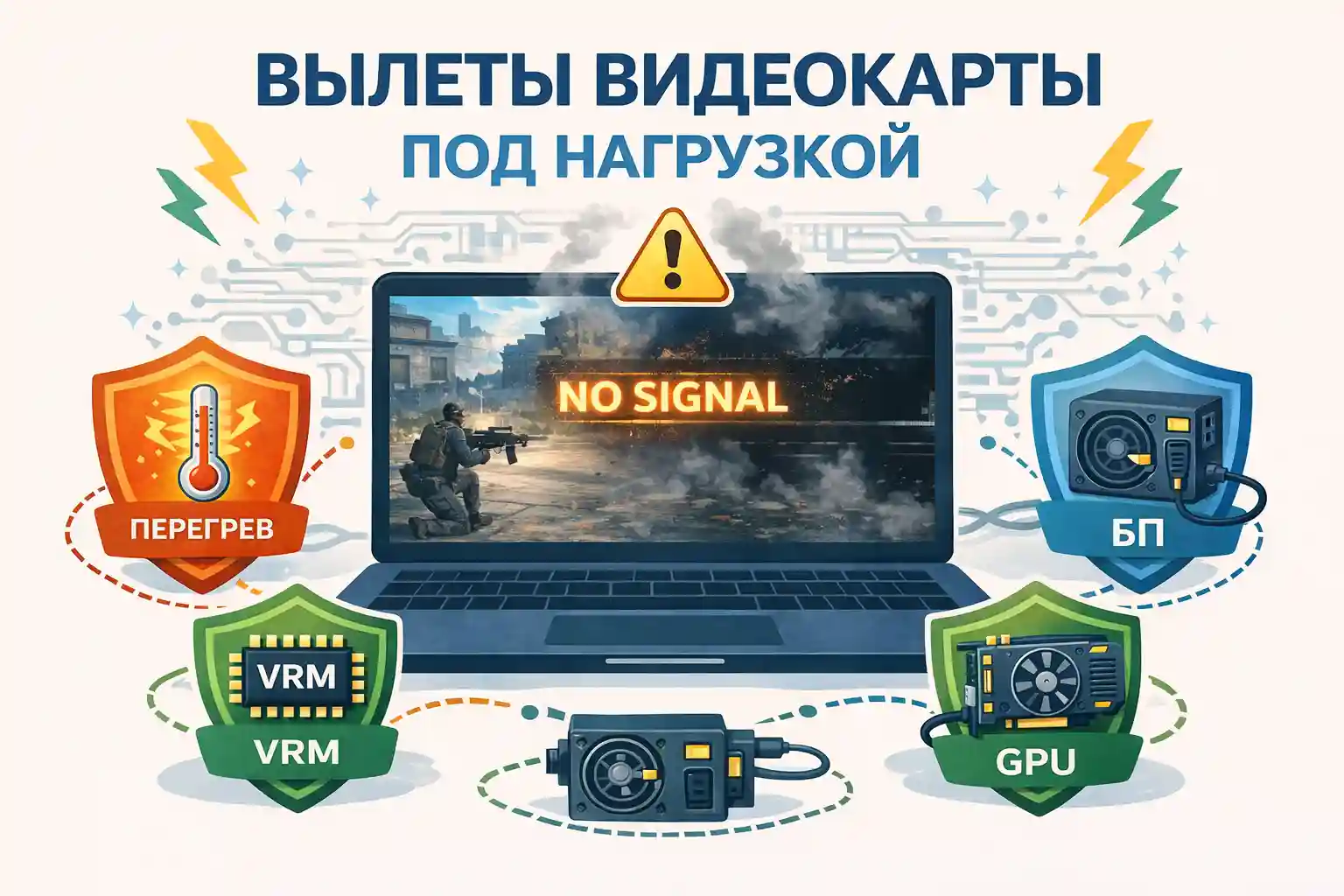 Вылеты видеокарты под нагрузкой: перегрев, VRM, блок питания или дефект платы