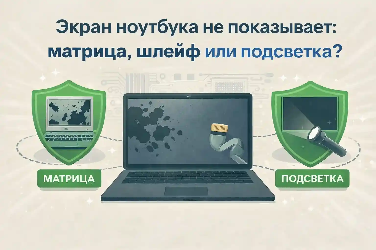 Экран ноутбука не показывает — матрица, шлейф или подсветка